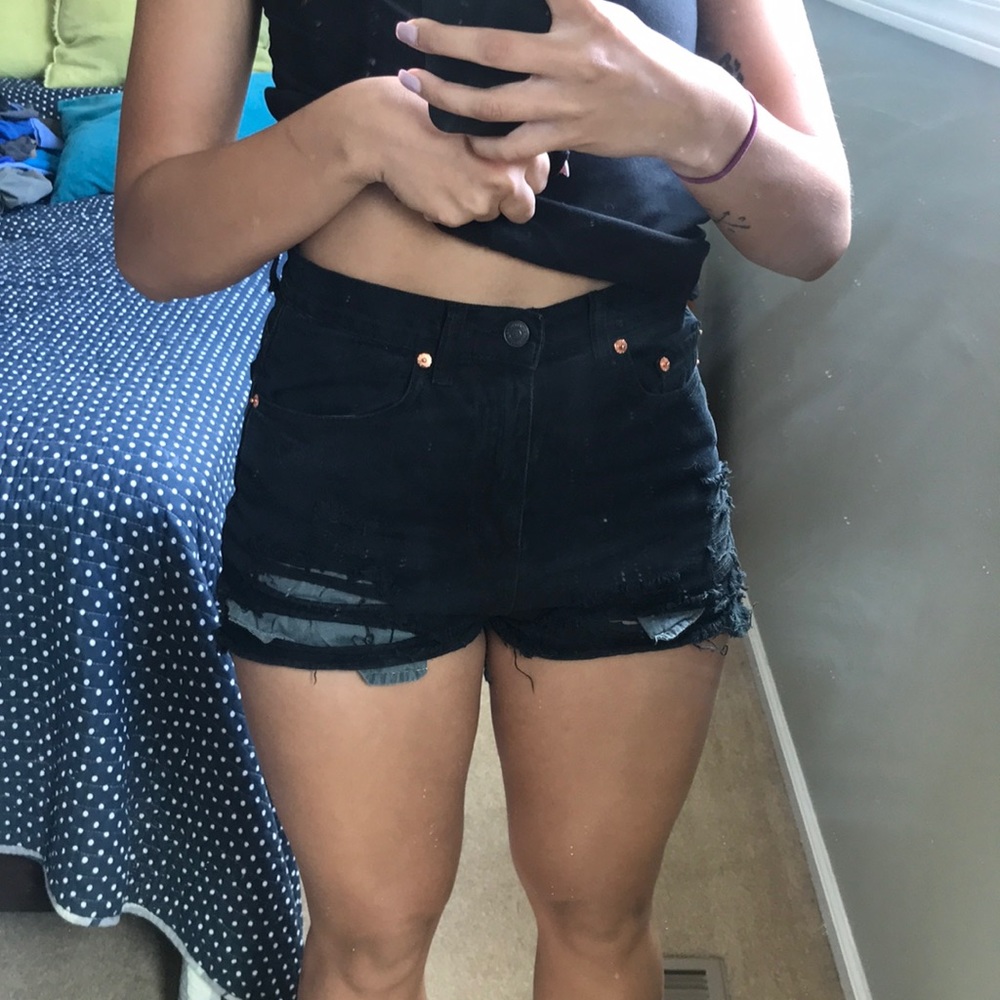 Black Ripped High-Waisted Shorts